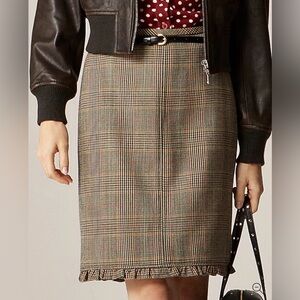 J.Crew Ruffle Trim Pencil Midi Skirt in Glen Plaid Wool 00 NWOT